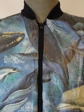 PRIDE Whale Dolphin Porpoise Animal Print Tyvek Jacket Windbreaker Sz Small